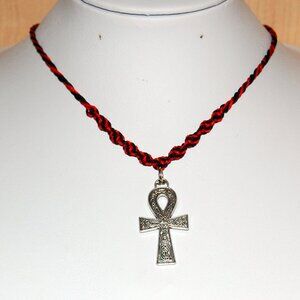 Ankh Cross Necklace,Braided Cord,Colorful Necklace,Bicolor Cord Necklace